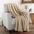 Hastings Home Flannel Fleece Throw Blanket Oversized 60-inch x 70-inch, Soft and Plush Microfiber in Desert Tan 760273WRP